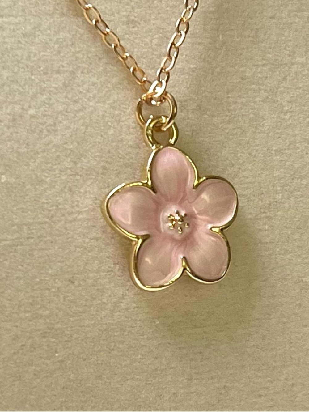 Pink Enamel Flower Pendant Necklace - Picture 3 of 3
